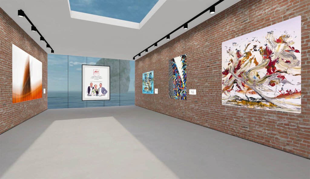 Virtueller Ausstellungsraum der Galerie ARTprotect mit Werken an den Wänden