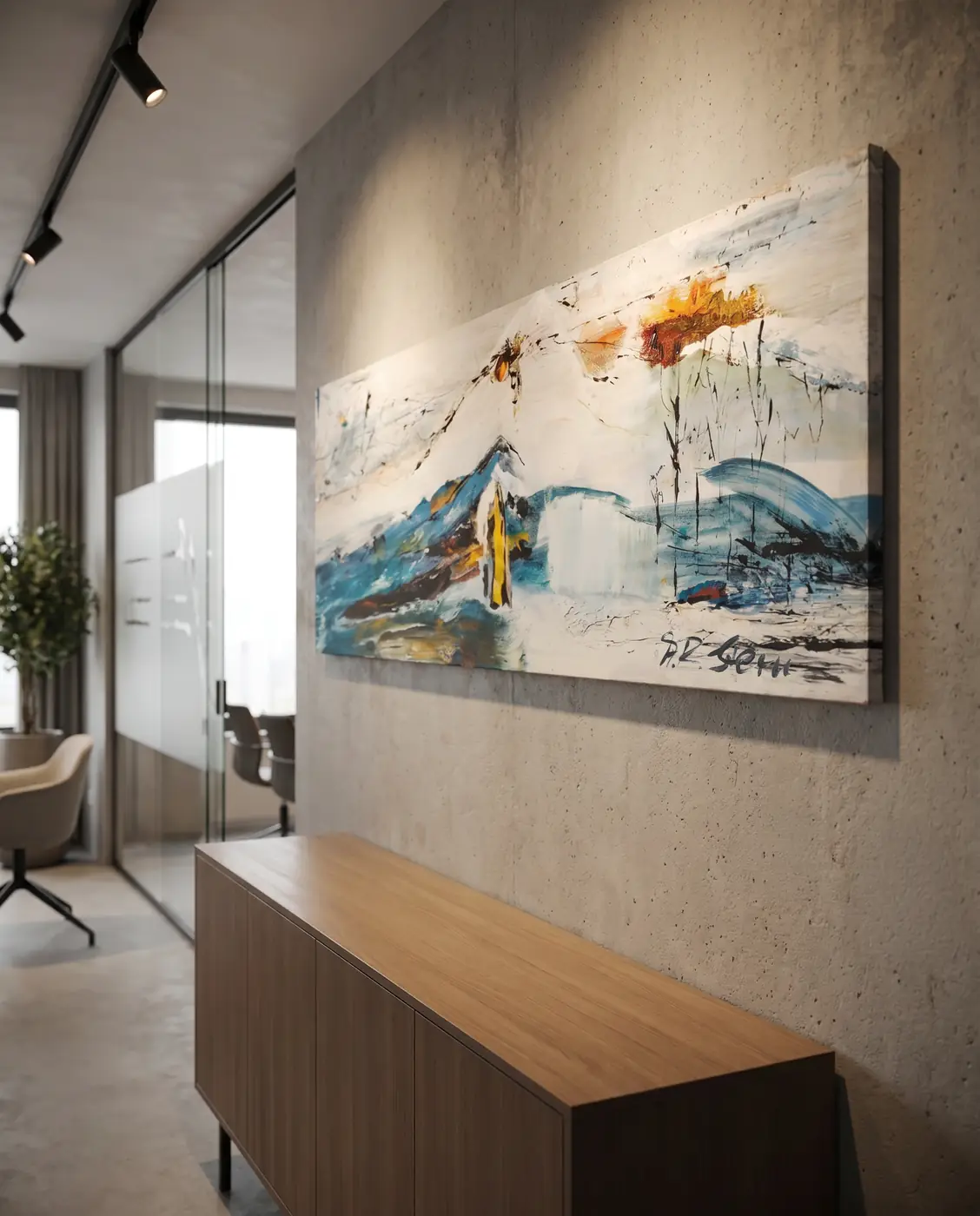 Nahaufnahme eines Originalkunstwerks im Wohnraum