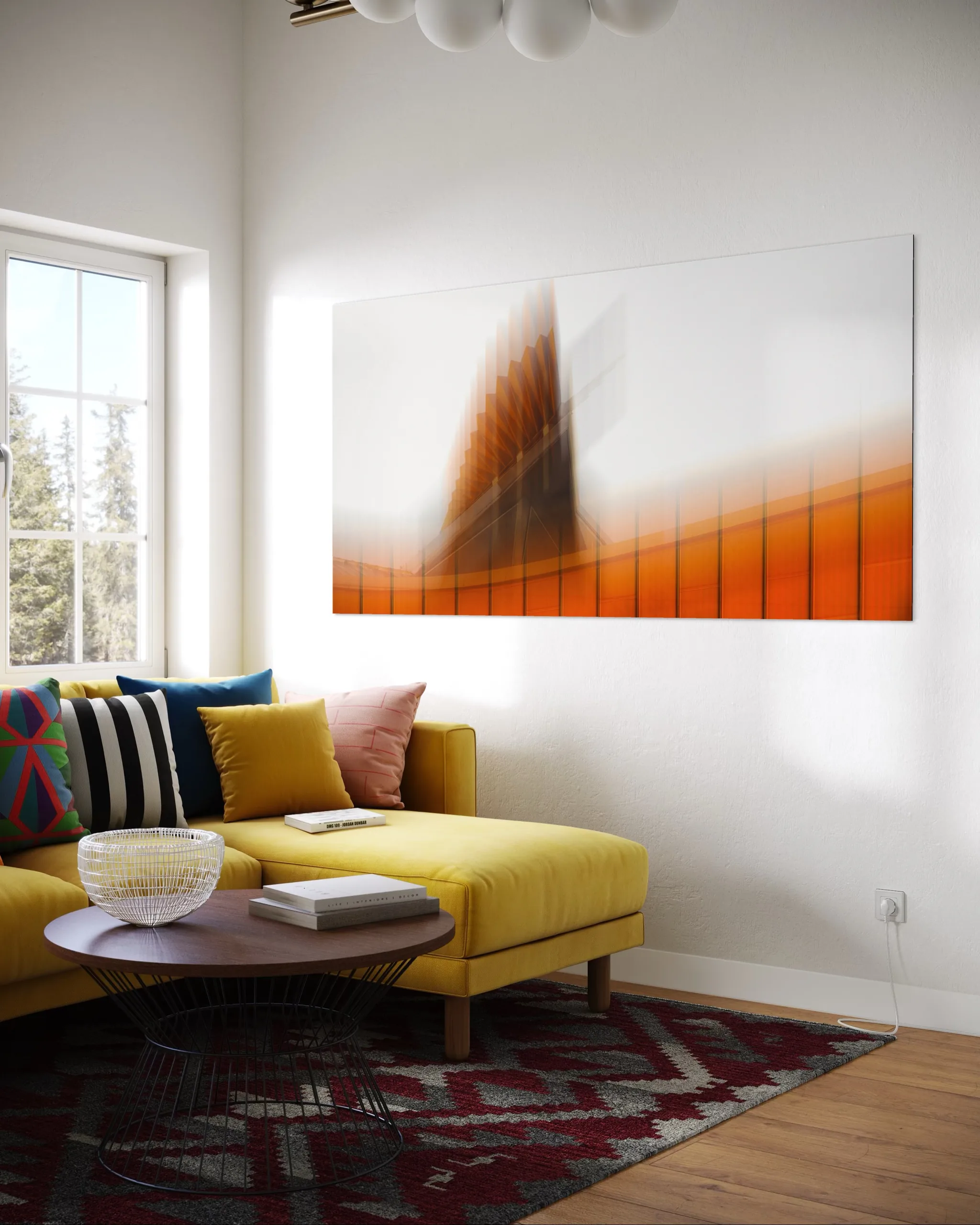 Großformatige Fotokunst von Oliver Lipinski über dem Sofa im Wohnzimmer