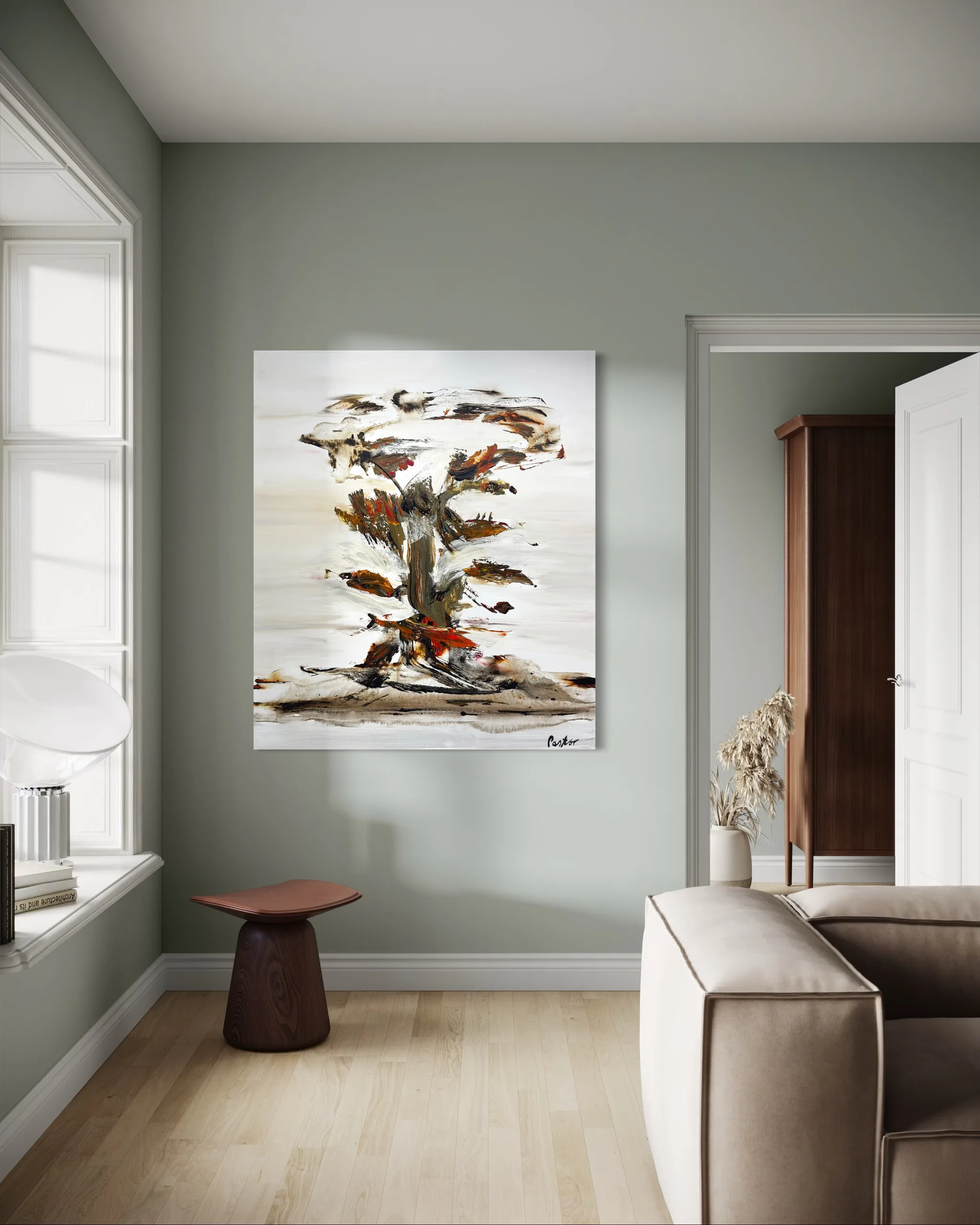 Expressive Malerei von H. Pastor im Wohnzimmer